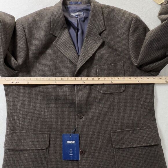 Structure Grid Sport Jacket Mens Sz 46 Brown Wool Blend 3 Button Blazer - Picture 12 of 16